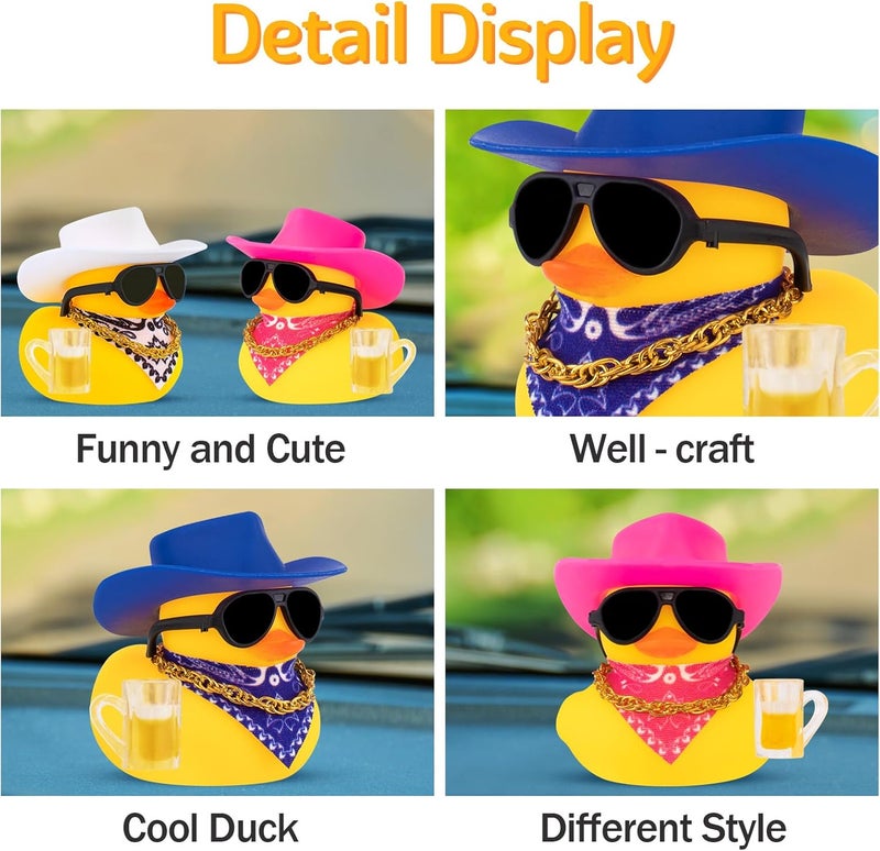 wonuu Rubber Duck Car Ornaments Funny Office Gifts Dashboard Decorations for Cool car Accessories with Cowboy Hat, White - Image 3
